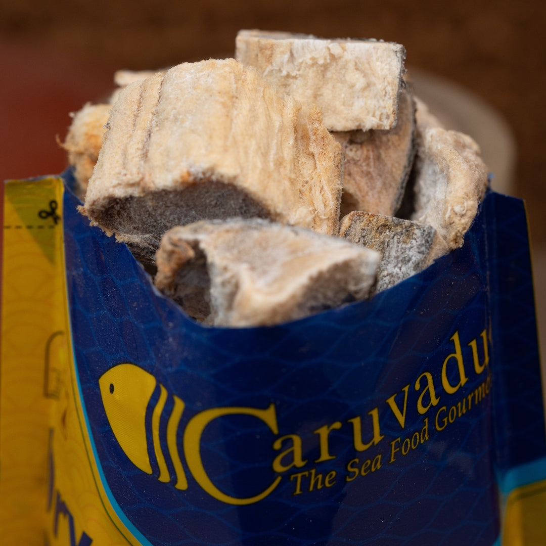 Boneless cubes of dried sail fish, sun-dried to preserve their unique flavor and chewy texture.