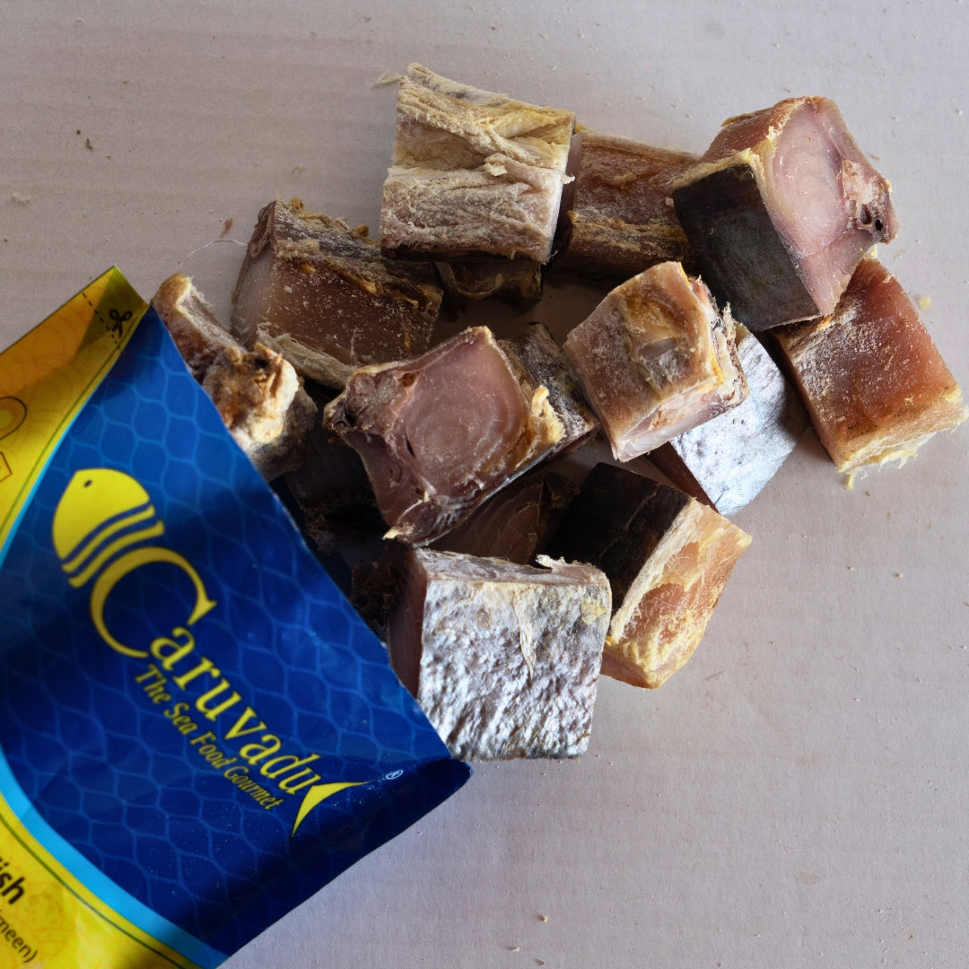 Cubed pieces of sun-dried king fish, known for their firm texture and rich taste.