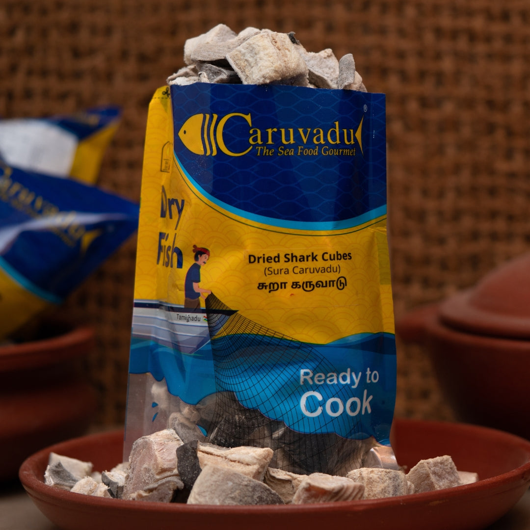 Boneless cubes of sun-dried shark fish, offering a dense texture and rich flavor and rich in nutrients.