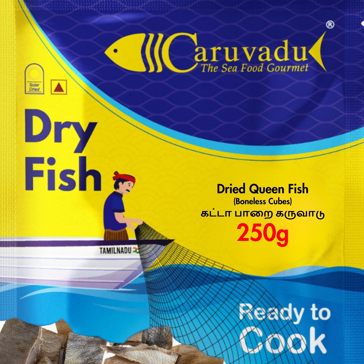Boneless cubes of sun-dried queen fish, offering a mild flavor and tender texture.
