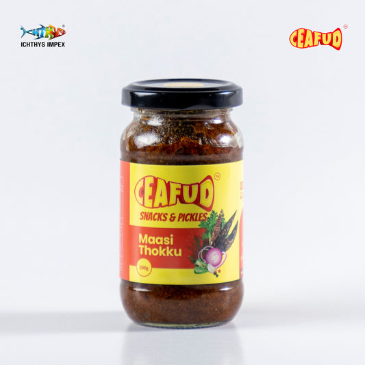 A rich and flavorful dry fish relish made from shredded Maldive fish, slow-cooked with onions, tomatoes, and aromatic South Indian spices for a spicy and tangy taste