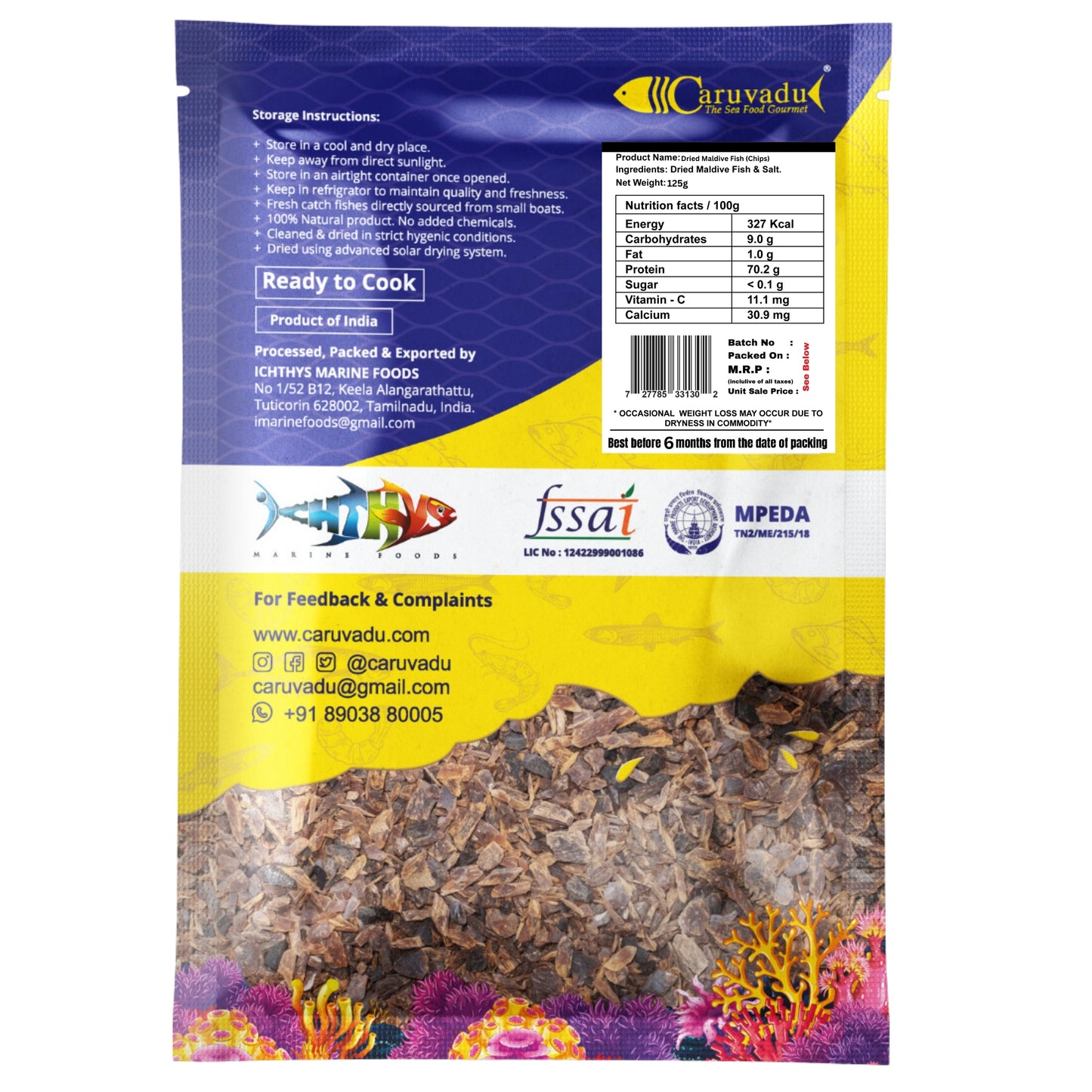 Maasi Karuvadu (Crushed Maldive Fish) – Dried fish flakes, dark brown commonly used in South Indian and Sri Lankan cooking.