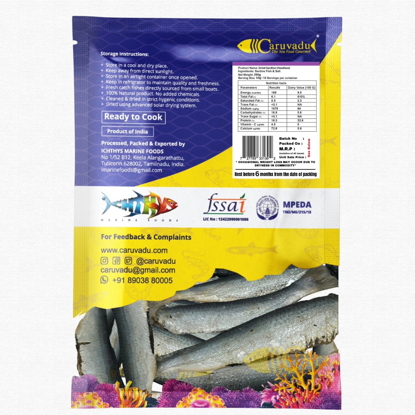 Headless| High-quality sun-dried headless sardines, rich in protein and omega-3 fatty acids.