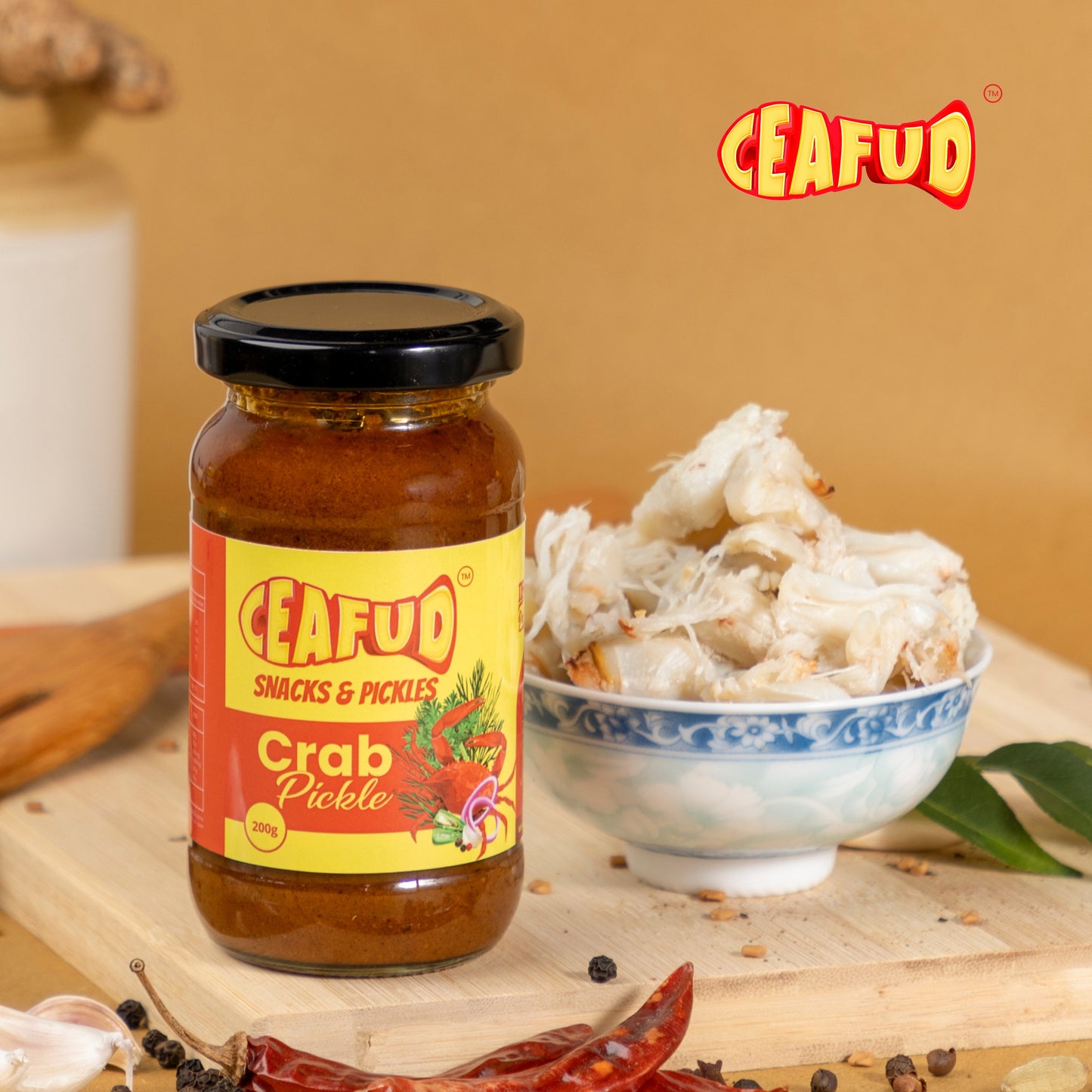 Flavorful crab pickle made with fresh crab claws, infused with a spicy and tangy masala.