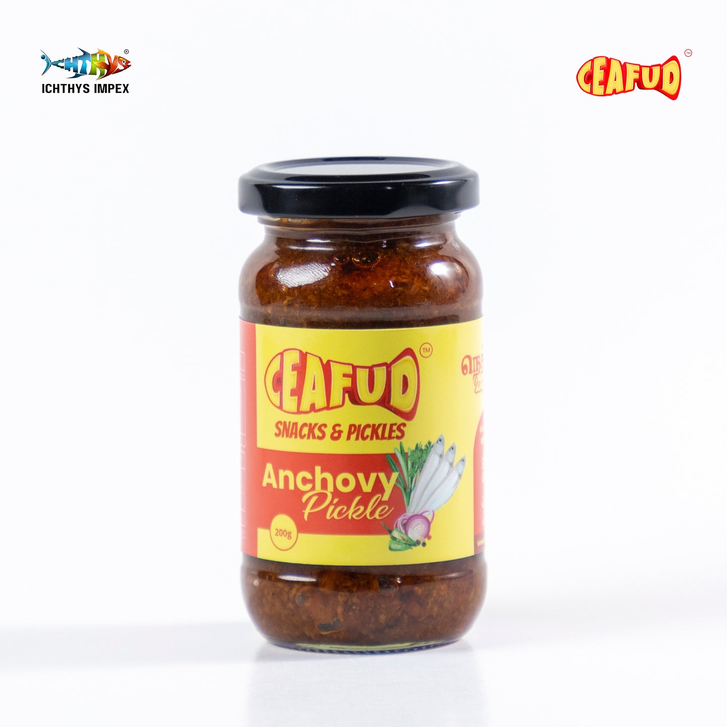 Fresh anchovies marinated in a spicy, tangy blend of traditional South Indian spices, sun-cured and preserved in oil for a rich, flavorful taste.