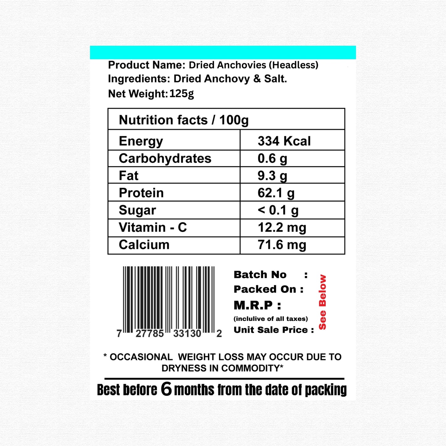 Headless dried anchovy – High-Quality Nethili Karuvadu