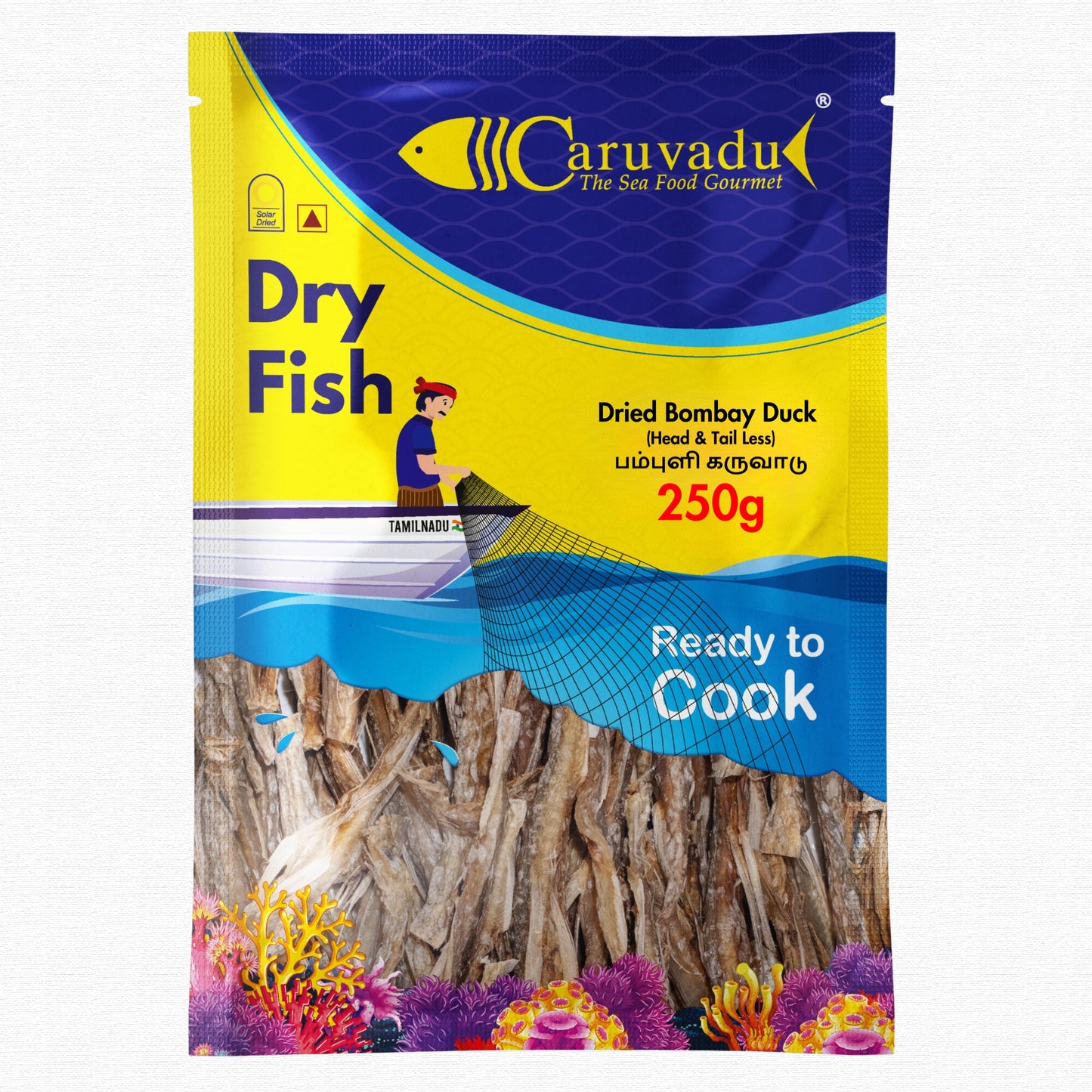 Dry Bombay duck fish, pre-cleaned and cut, with heads and tails removed