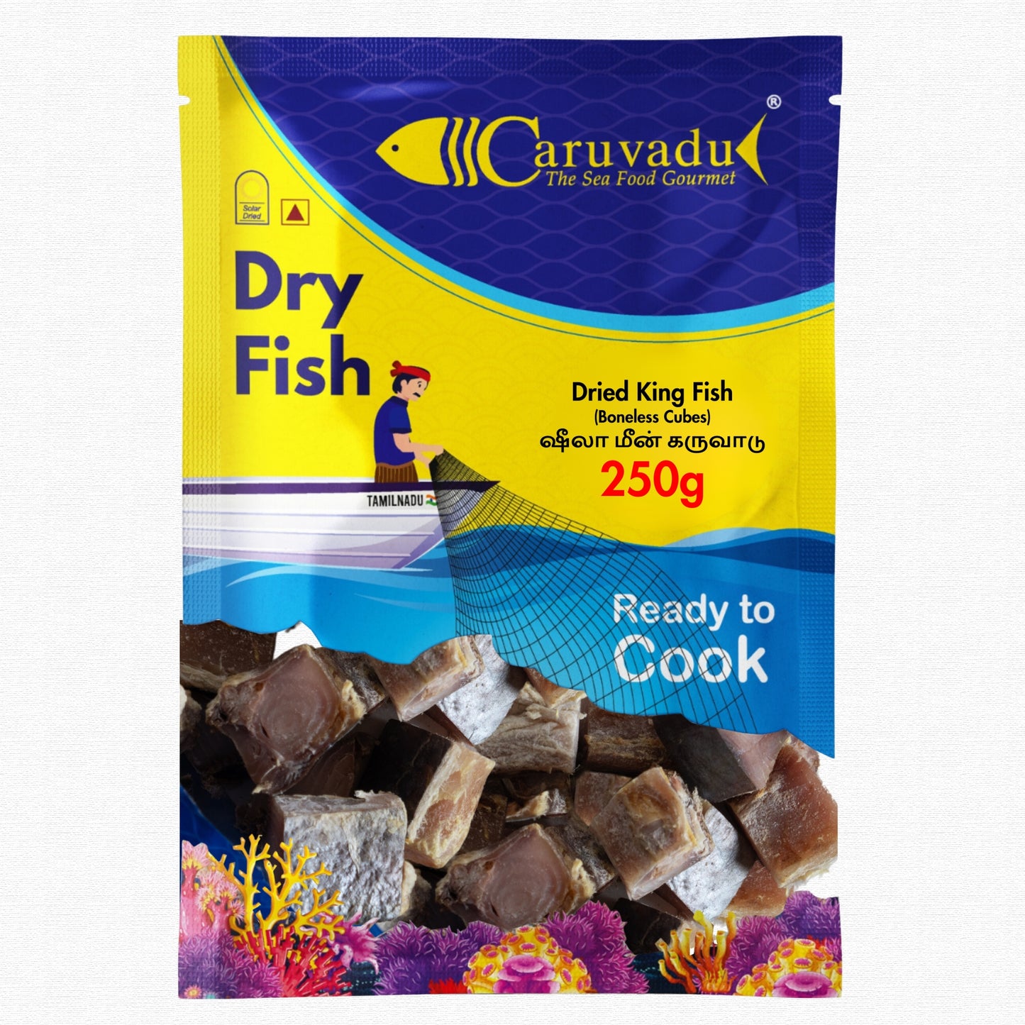 Cubed pieces of sun-dried king fish, known for their firm texture and rich taste.