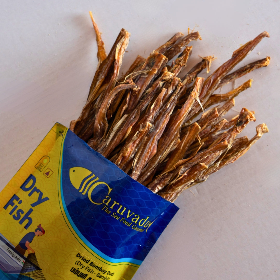 Dry Bombay duck fish, pre-cleaned and cut, with heads and tails removed