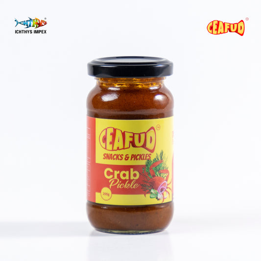 Flavorful crab pickle made with fresh crab claws, infused with a spicy and tangy masala.