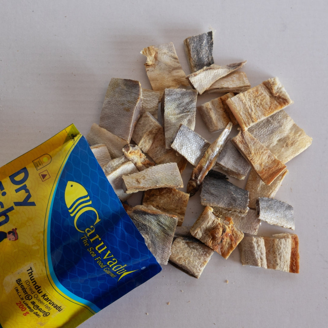 Boneless cubes of sun-dried queen fish, offering a mild flavor and tender texture.